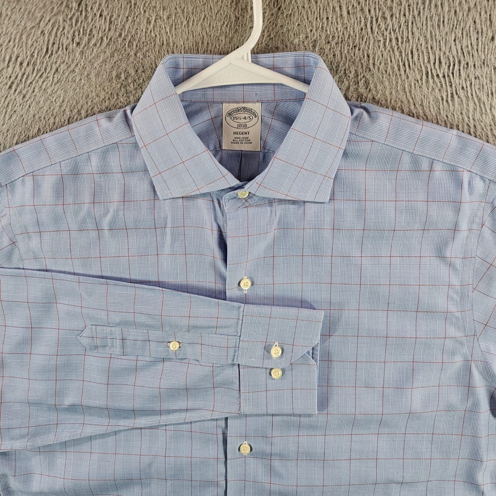 Brooks Brothers 1818 Regent Dress Shirt Mens 15.5 34/35 Blue Check Non-Iron